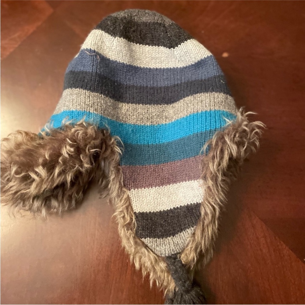 3 piece!!! Baby Gap /kids -hat scarf & mittens set - blue /grey stripe